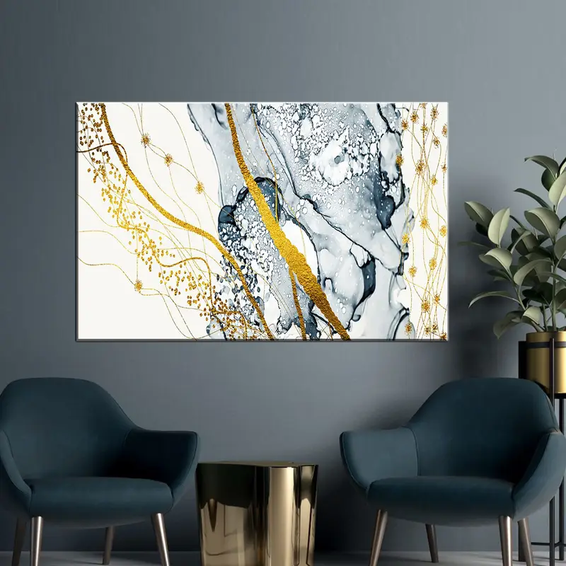Gold Abstract Art, Marble Canvas Wall Art, Abstract Gold Print, White Marble Wall Decor, Marble Artwork, Marble Abstract Art, Large Wall Art - 2