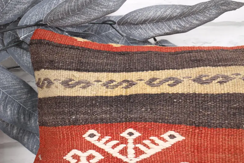 Vintage Throw Cushion, 8x16 Brown Pillow, Handmade Kilim Cushion, Outdoor Patio Pillow, Boho Pillow, Pillow Cover, Turkish Pillow - 2