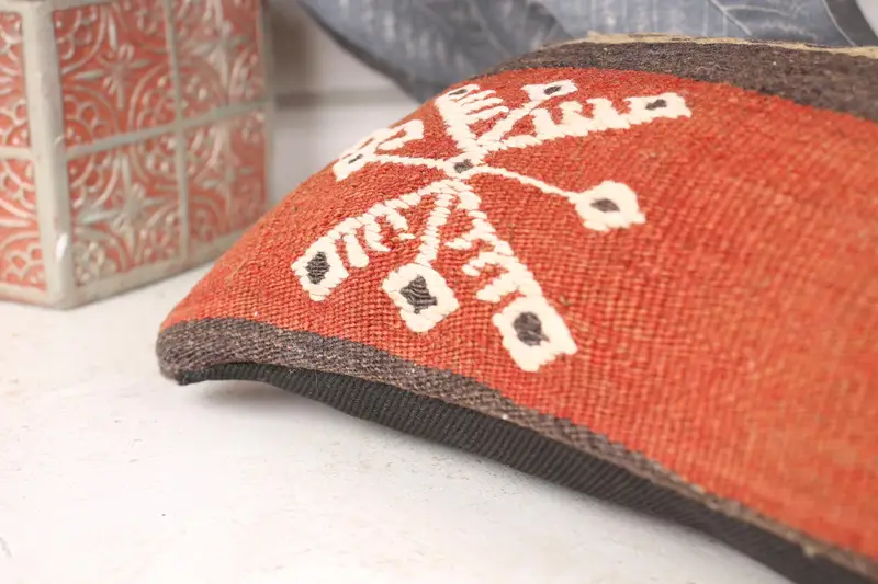 Vintage Throw Cushion, 8x16 Brown Pillow, Handmade Kilim Cushion, Outdoor Patio Pillow, Boho Pillow, Pillow Cover, Turkish Pillow - 7