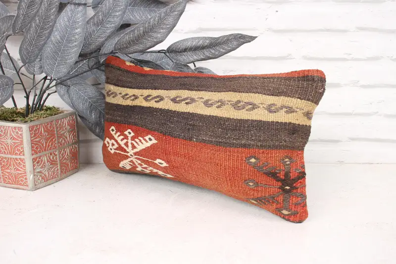Vintage Throw Cushion, 8x16 Brown Pillow, Handmade Kilim Cushion, Outdoor Patio Pillow, Boho Pillow, Pillow Cover, Turkish Pillow - 4