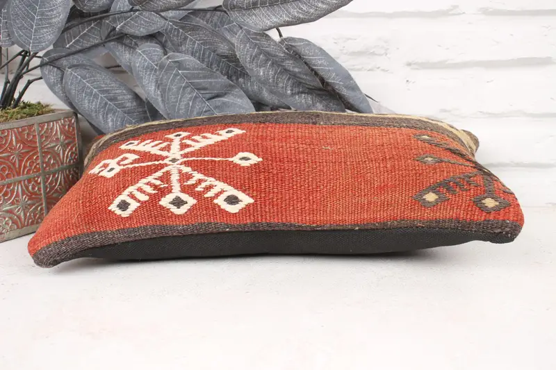 Vintage Throw Cushion, 8x16 Brown Pillow, Handmade Kilim Cushion, Outdoor Patio Pillow, Boho Pillow, Pillow Cover, Turkish Pillow - 5