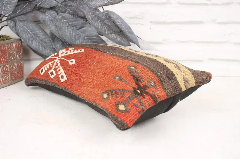 Vintage Throw Cushion, 8x16 Brown Pillow, Handmade Kilim Cushion, Outdoor Patio Pillow, Boho Pillow, Pillow Cover, Turkish Pillow - 6