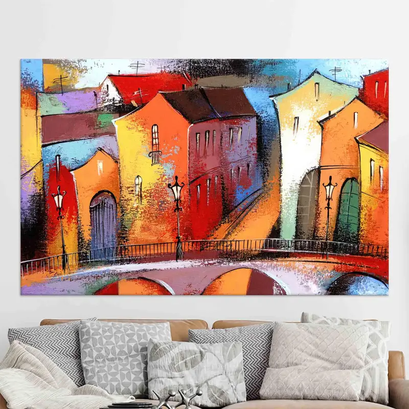 モダンな抽象的なシティビューキャンバスプリント - トレンディなウォールアート