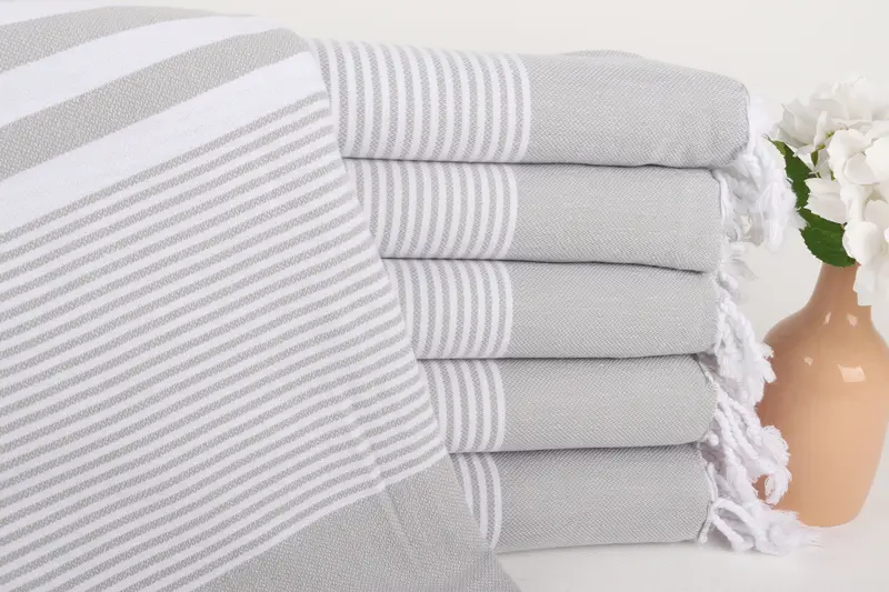 Turkish Hand Towel Personalized Light Gray Cotton, 40x71 Inches