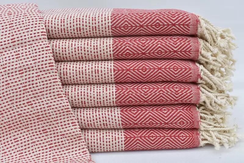 Monogram Beach Towel Handmade Turkish Cotton Red Diamond, 70x40 Inches