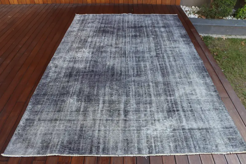Alfombra vintage turca, alfombra grande de 6x8,9 pies (183x272 cm), alfombra de lana gris con plantas y árboles - 1