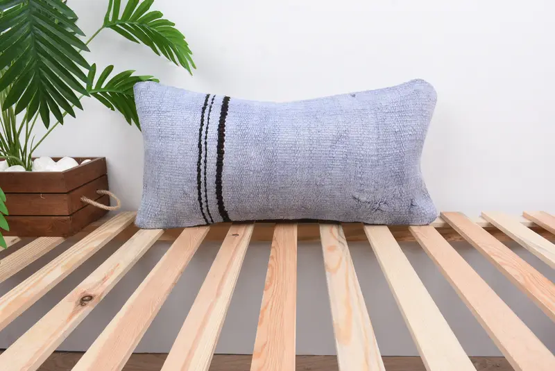 Aztec Pillow, Gift Pillow, Ethnical Kilim Rug Pillow, Pillow, Handmade Kilim Cushion, Decorative Cushion Cover, 12x24 Blue Pillow Sham - 1