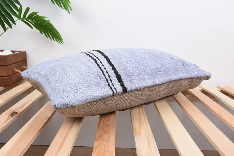 Aztec Pillow, Gift Pillow, Ethnical Kilim Rug Pillow, Pillow, Handmade Kilim Cushion, Decorative Cushion Cover, 12x24 Blue Pillow Sham - 6