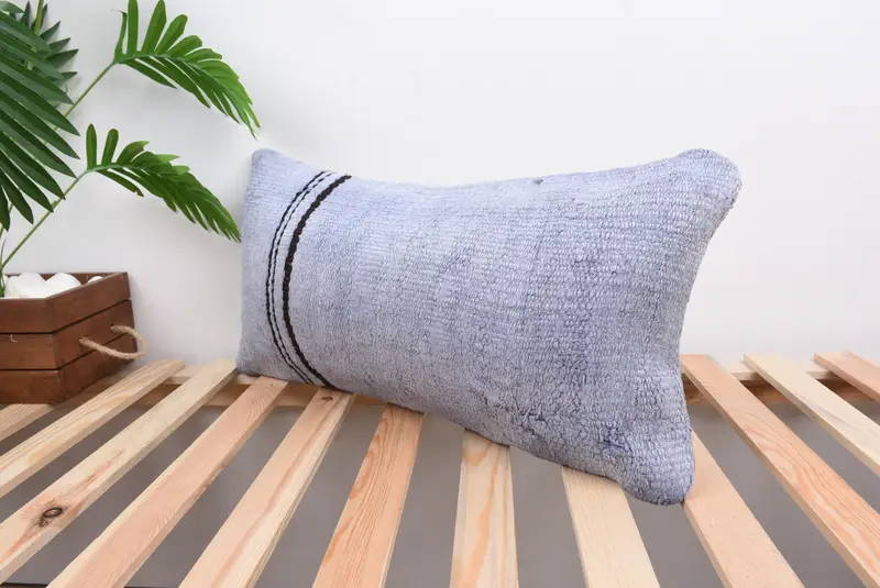 Aztec Pillow, Gift Pillow, Ethnical Kilim Rug Pillow, Pillow, Handmade Kilim Cushion, Decorative Cushion Cover, 12x24 Blue Pillow Sham - 5