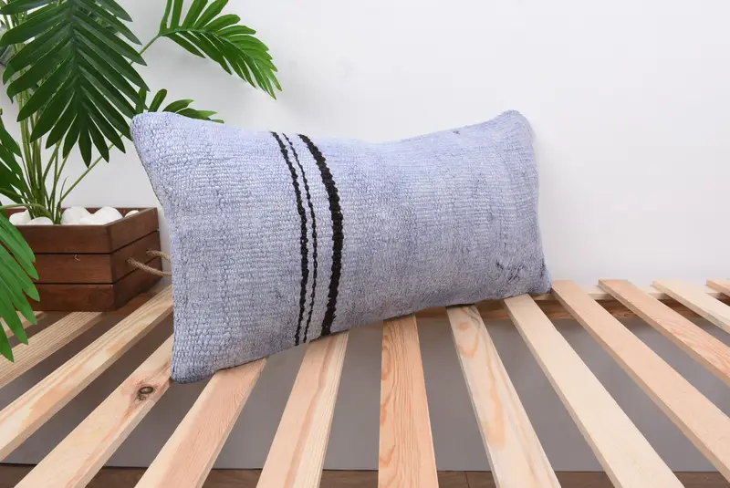 Aztec Pillow, Gift Pillow, Ethnical Kilim Rug Pillow, Pillow, Handmade Kilim Cushion, Decorative Cushion Cover, 12x24 Blue Pillow Sham - 4
