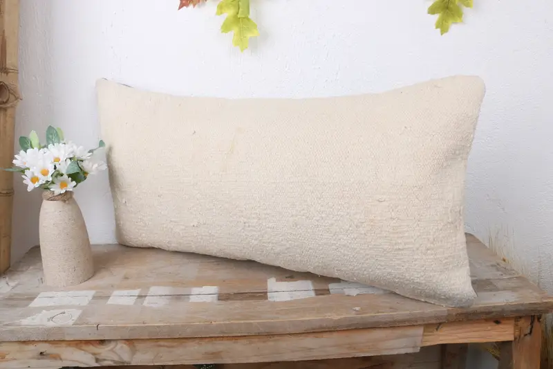 Handmade Kilim Cushion, Throw Kilim Pillow, Cushion Cover, Handmade Throw Cushion Case, Boho Pillow Sham Cover, 12x24 Beige Pillow Case - 4
