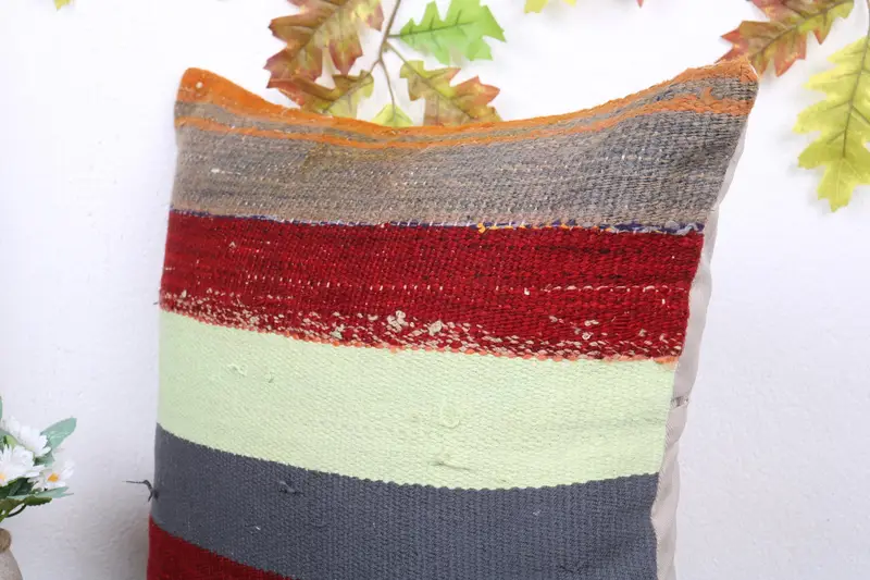 Cushion Case, Kilim Cushion Sham, 20x20 Red Pillow Cover, Vintage Kilim Throw Pillow, Throw Kilim Pillow, Vintage Throw Pillow Sham - 5