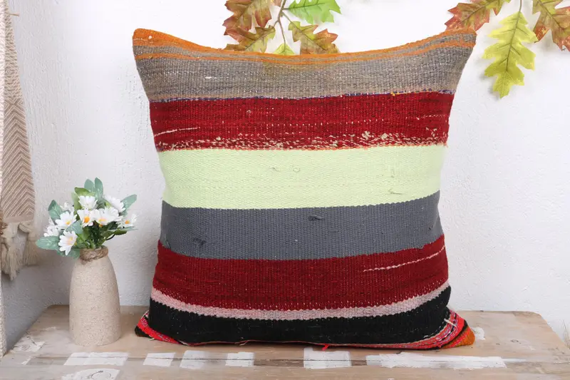 Cushion Case, Kilim Cushion Sham, 20x20 Red Pillow Cover, Vintage Kilim Throw Pillow, Throw Kilim Pillow, Vintage Throw Pillow Sham - 2