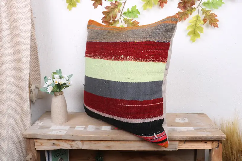 Cushion Case, Kilim Cushion Sham, 20x20 Red Pillow Cover, Vintage Kilim Throw Pillow, Throw Kilim Pillow, Vintage Throw Pillow Sham - 4