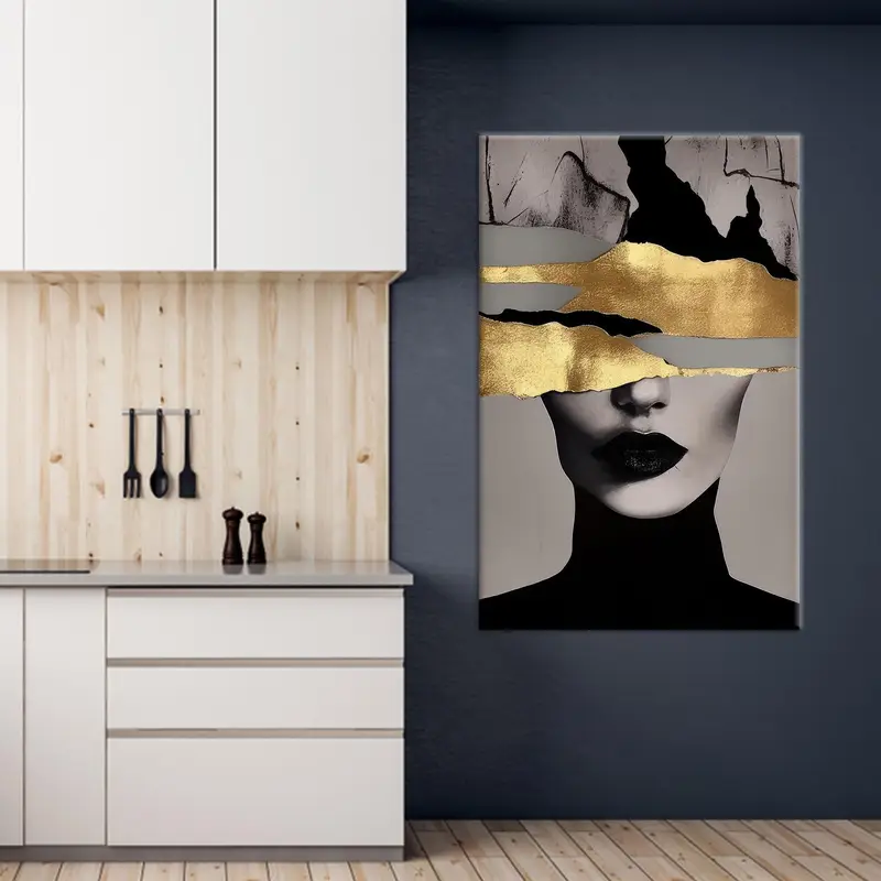 Abstrakte Kunst „Goldene Frau“: Elegante bedruckte Leinwand für die Inneneinrichtung