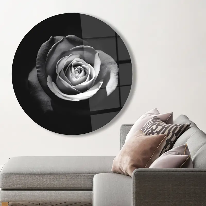 エレガントなプリントガラス: ホワイトローズ、現代的なデザイン、ギフトに最適