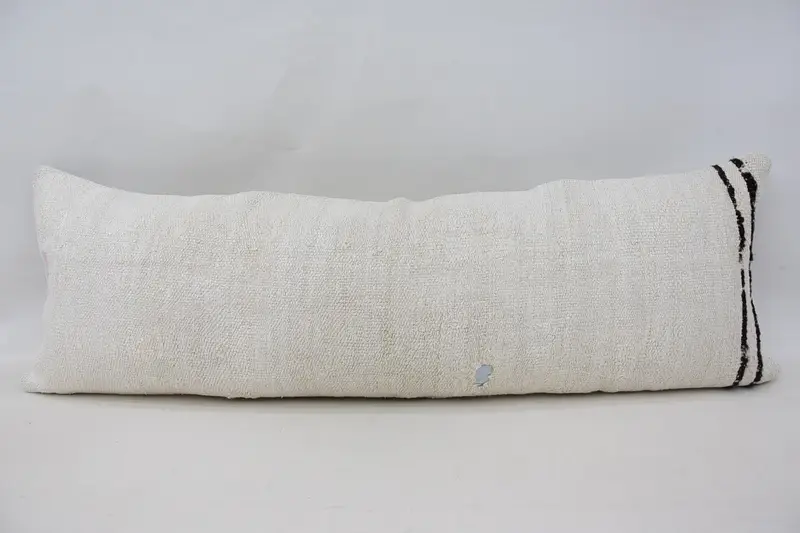 Rechteckiger 16 x 47 Zoll großer türkischer Kissenbezug, gestreiftes Geschenkkissen für den Innenbereich in Beige - 1