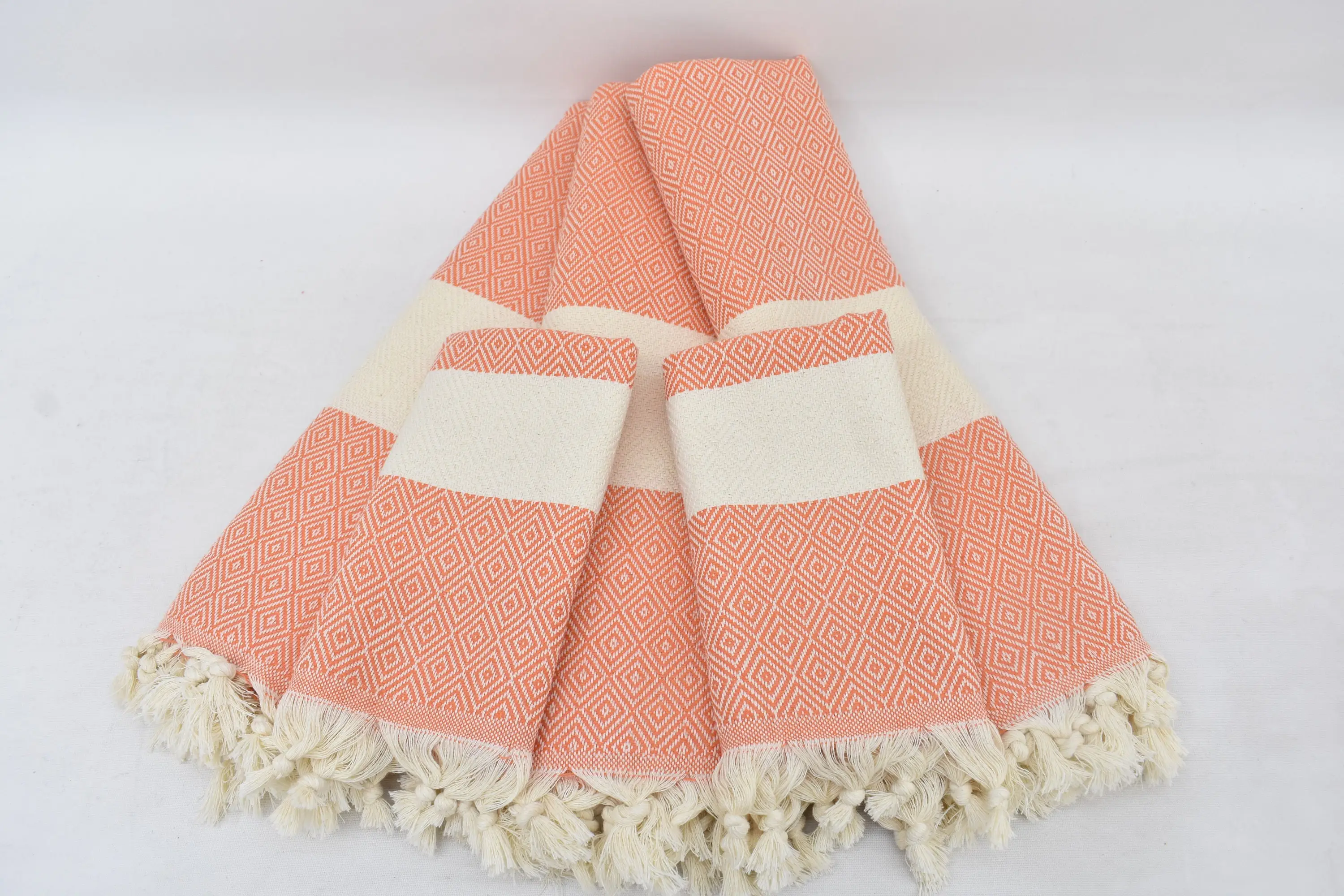 Personalized Beach Towel Orange Diamond, Organic Cotton, 70x40 Inches - 1