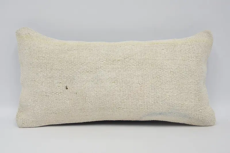 Vintage Beige Handwoven Cushion Cover, Antique 8x16 inch Pillow - 1