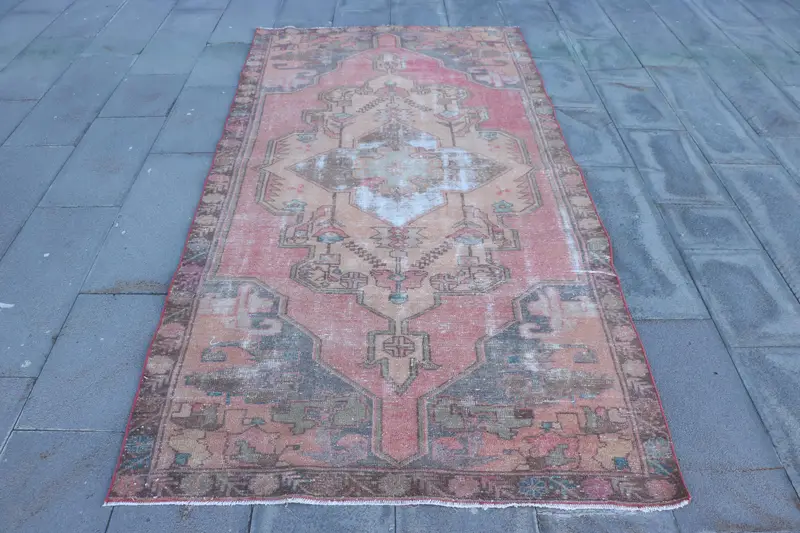 Eleganter rosa-grüner Teppich, 4,3 x 8,4 Fuß, geometrisches Blumenmuster