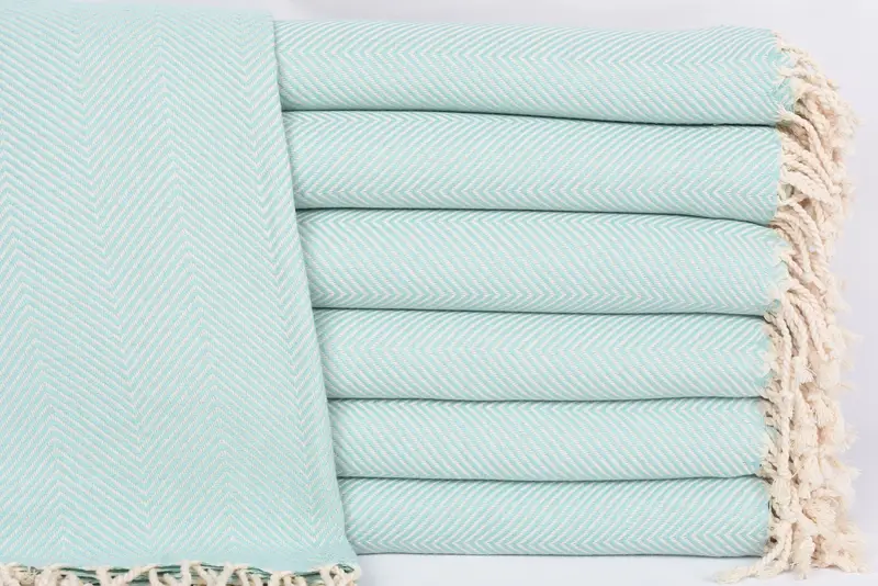 Turkish Towel Mint Herringbone Beach Towel Personalized, 70x40 Inches
