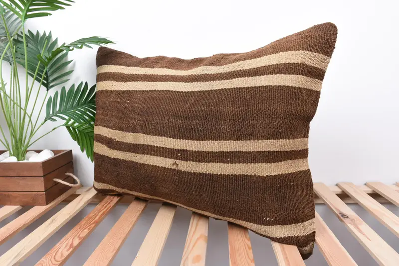 Handmade Throw Pillow Cover, Handmade Kilim Cushion, 20x28 Brown Pillow, Cushion, Interior Designer Pillow, Kilim Pillow, Luxury Pillow Cover - 5