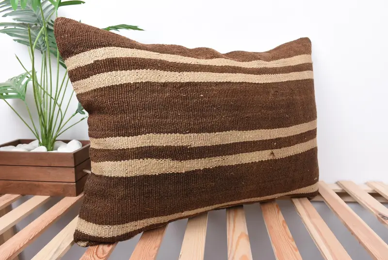 Handmade Throw Pillow Cover, Handmade Kilim Cushion, 20x28 Brown Pillow, Cushion, Interior Designer Pillow, Kilim Pillow, Luxury Pillow Cover - 4