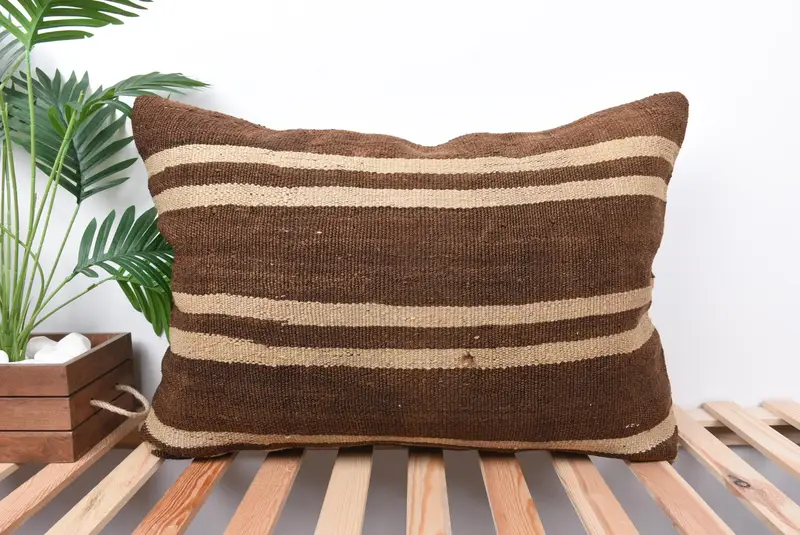 Handmade Throw Pillow Cover, Handmade Kilim Cushion, 20x28 Brown Pillow, Cushion, Interior Designer Pillow, Kilim Pillow, Luxury Pillow Cover - 1
