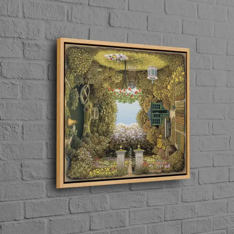 Lienzo de surrealismo de jardín abstracto: impresión de paisaje verde vibrante