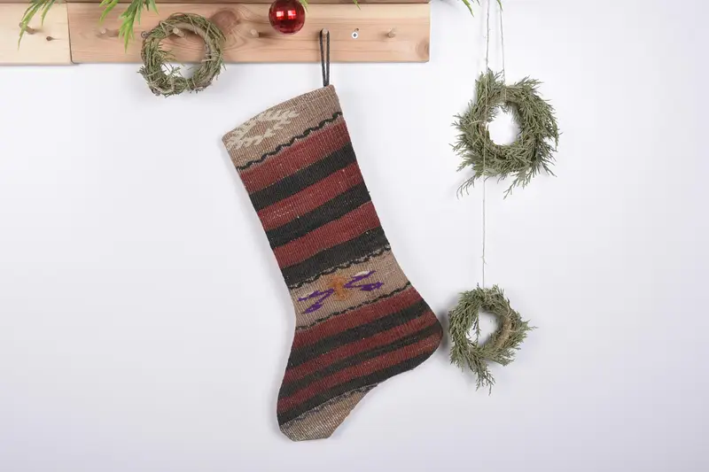 Calcetín con patrón de adornos navideños de 19 pulgadas de ancho, calcetín festivo