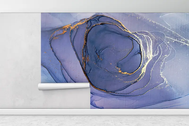 Sonderanfertigung, Papierwandkunst, goldene Marmorwanddekoration, lila Marmorwandkunst, 3D -Wallpapier, abstrakte Marmorwanddekoration, - 1