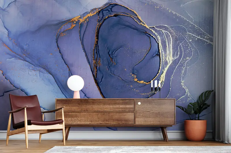 Sonderanfertigung, Papierwandkunst, goldene Marmorwanddekoration, lila Marmorwandkunst, 3D -Wallpapier, abstrakte Marmorwanddekoration, - 6