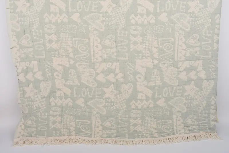 Tablecloth, Woven Throw Blanket, 98x76 Cotton Love Design Towel, Turkish Blanket, Summer Gift, Wedding Gift Customized Blanket, Turkish Bedspread - 1