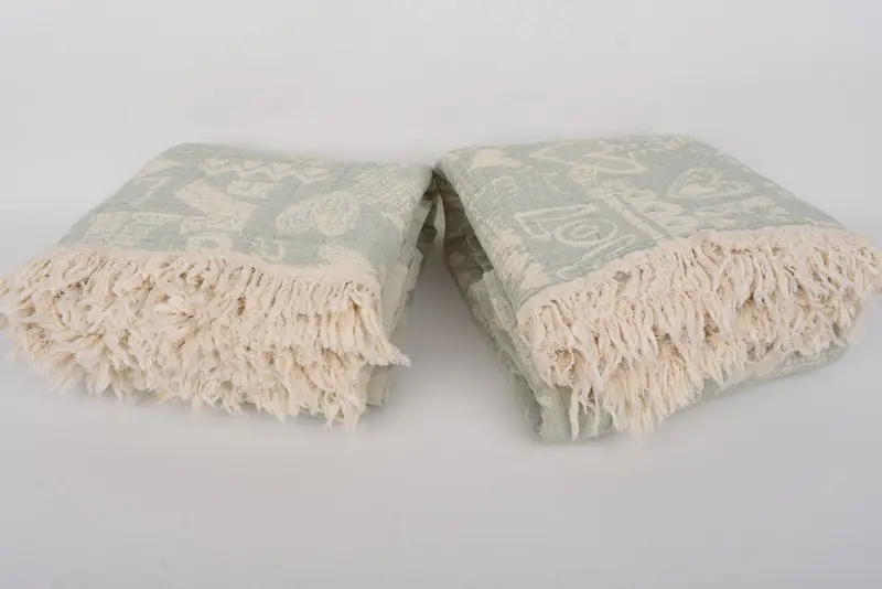 Tablecloth, Woven Throw Blanket, 98x76 Cotton Love Design Towel, Turkish Blanket, Summer Gift, Wedding Gift Customized Blanket, Turkish Bedspread - 7