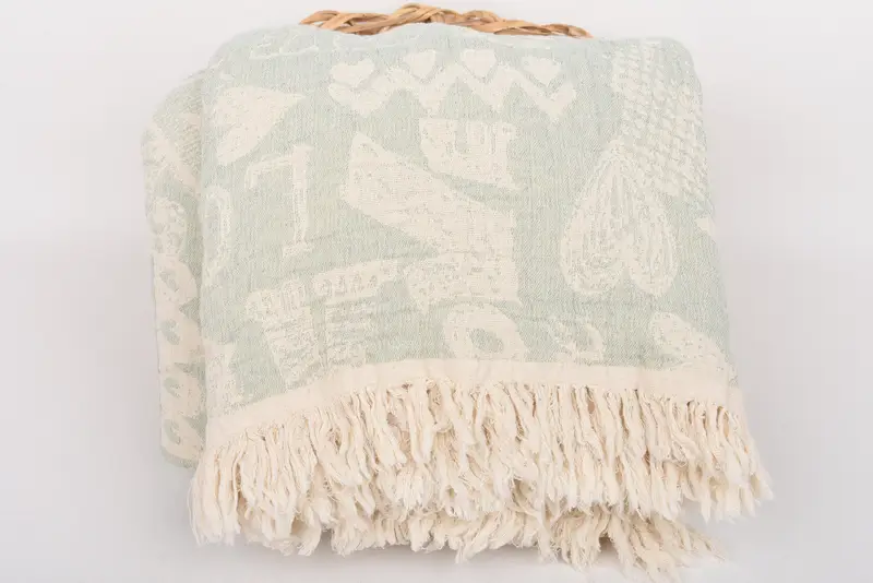 Tablecloth, Woven Throw Blanket, 98x76 Cotton Love Design Towel, Turkish Blanket, Summer Gift, Wedding Gift Customized Blanket, Turkish Bedspread - 6