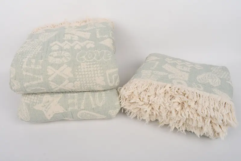 Tablecloth, Woven Throw Blanket, 98x76 Cotton Love Design Towel, Turkish Blanket, Summer Gift, Wedding Gift Customized Blanket, Turkish Bedspread - 8