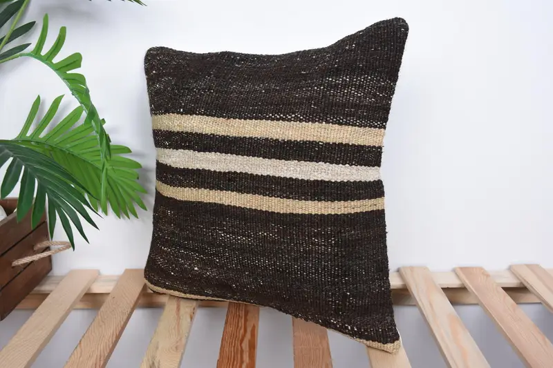 Aztec Pillow Case, 16x16 Brown Pillow Sham, Pillow Cover, Shabby Chic Pillow Case, Kilim Pillow, Home Decor Pillow, Vintage Pillow - 5