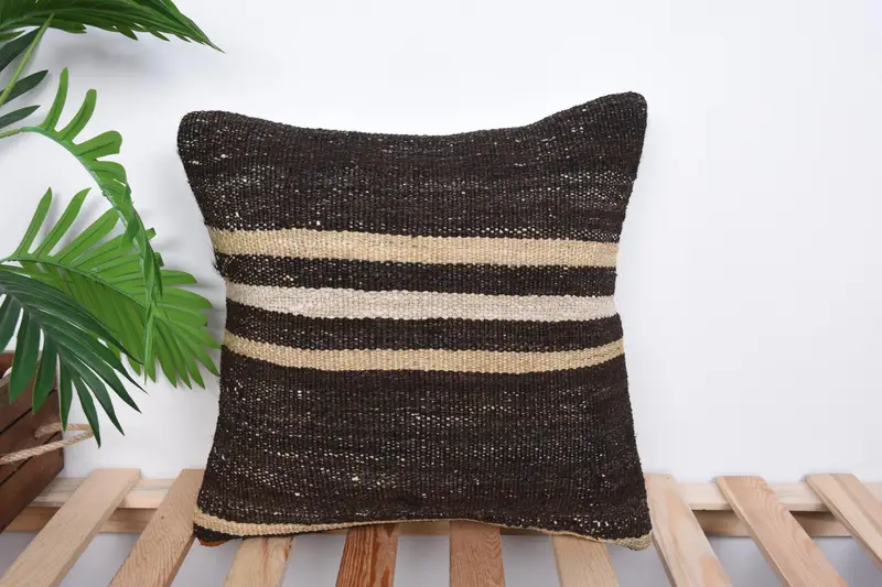 Aztec Pillow Case, 16x16 Brown Pillow Sham, Pillow Cover, Shabby Chic Pillow Case, Kilim Pillow, Home Decor Pillow, Vintage Pillow - 1