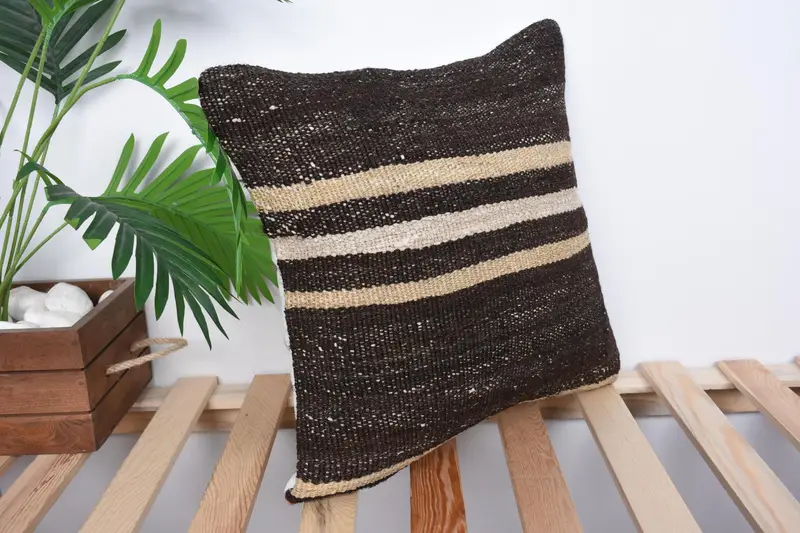 Aztec Pillow Case, 16x16 Brown Pillow Sham, Pillow Cover, Shabby Chic Pillow Case, Kilim Pillow, Home Decor Pillow, Vintage Pillow - 4