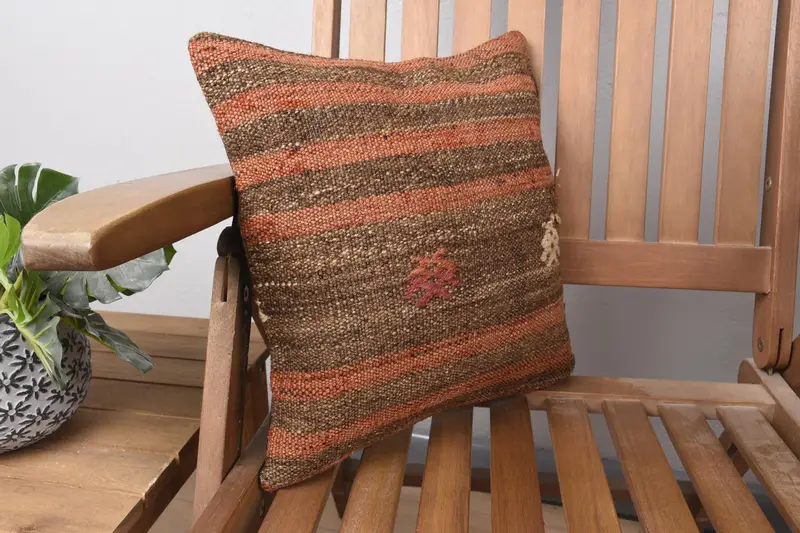 14x14 Red Pillow Case, Turkish Rugs Cushion Case, Boho Pillow Sham Cover, Cushion Cover, Vintage Kilim Throw Pillow, Throw Kilim Pillow - 2
