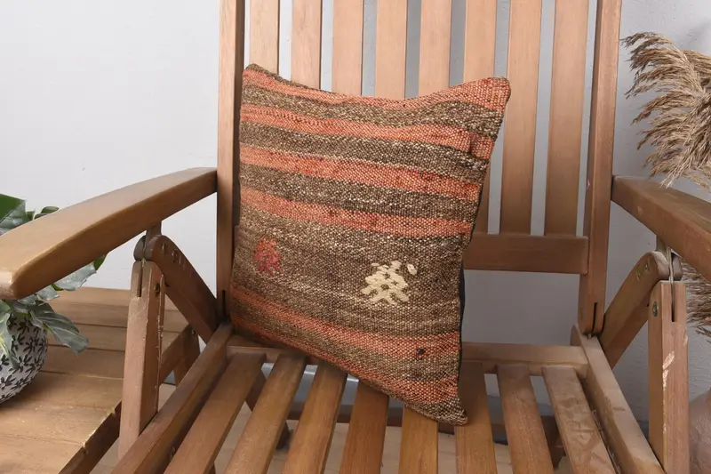 14x14 Red Pillow Case, Turkish Rugs Cushion Case, Boho Pillow Sham Cover, Cushion Cover, Vintage Kilim Throw Pillow, Throw Kilim Pillow - 3