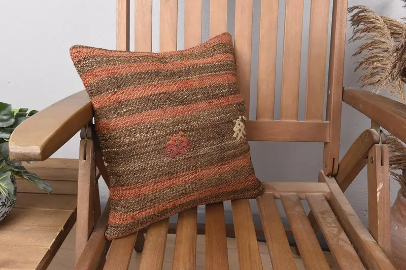 14x14 Red Pillow Case, Turkish Rugs Cushion Case, Boho Pillow Sham Cover, Cushion Cover, Vintage Kilim Throw Pillow, Throw Kilim Pillow - 1
