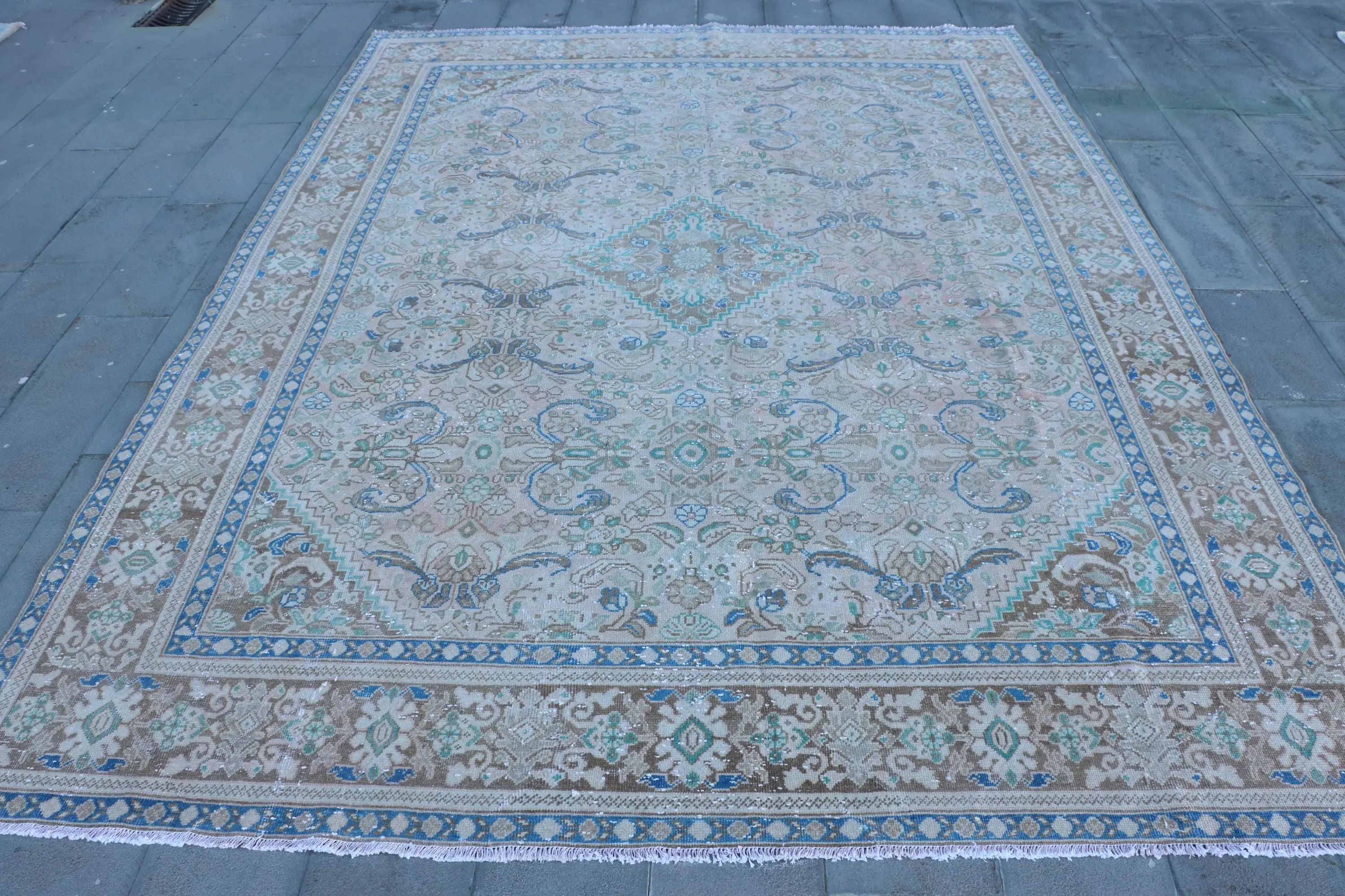 Vintage 9.6x12.6 ft Oversize Rug, Turkish Rug, Blue Southwestern Rug - 1