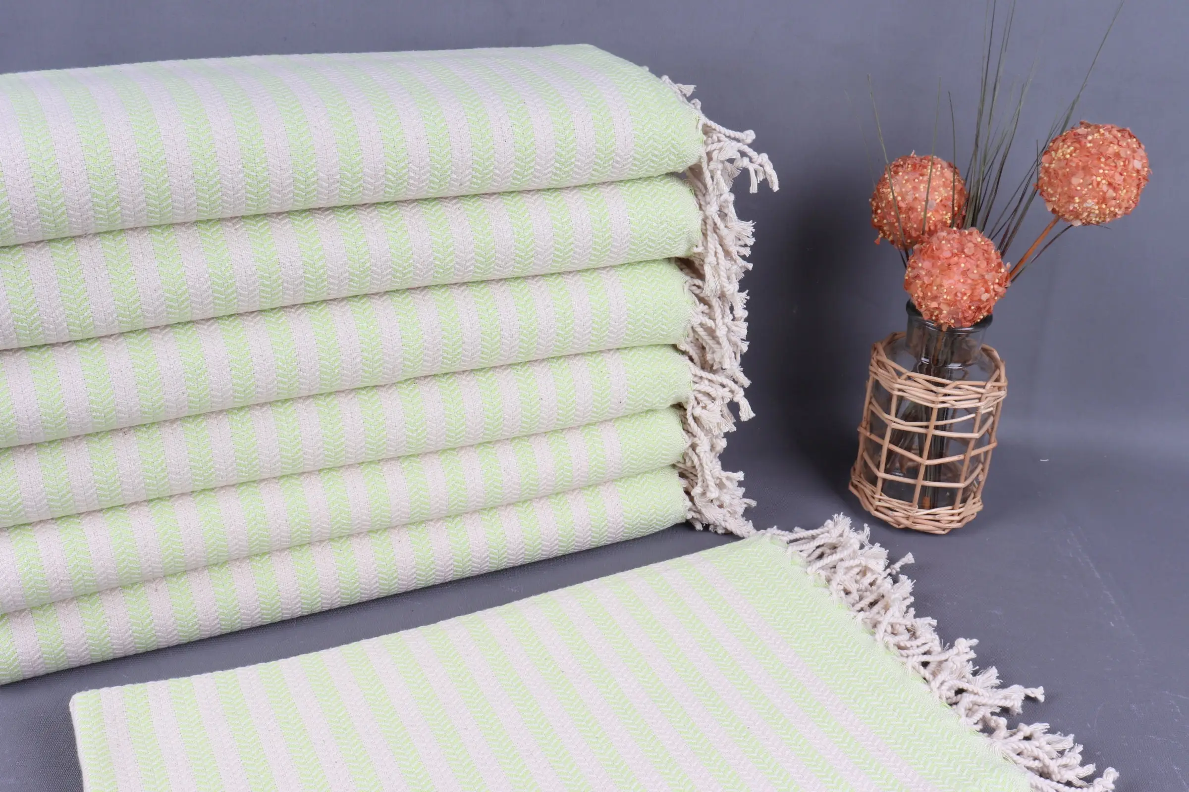Organic Pistachio Green Chevron Towel, 40x71 Inches - 1