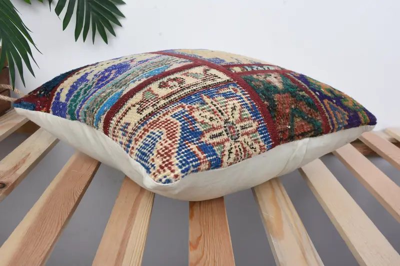 Gift Pillow, Ethnical Kilim Rug Pillow, Cushion, Vintage Pillow, 16x16 Blue Cushion Cover, Handmade Rug Seat Pillow Case, Luxury Cushion Cover - 6