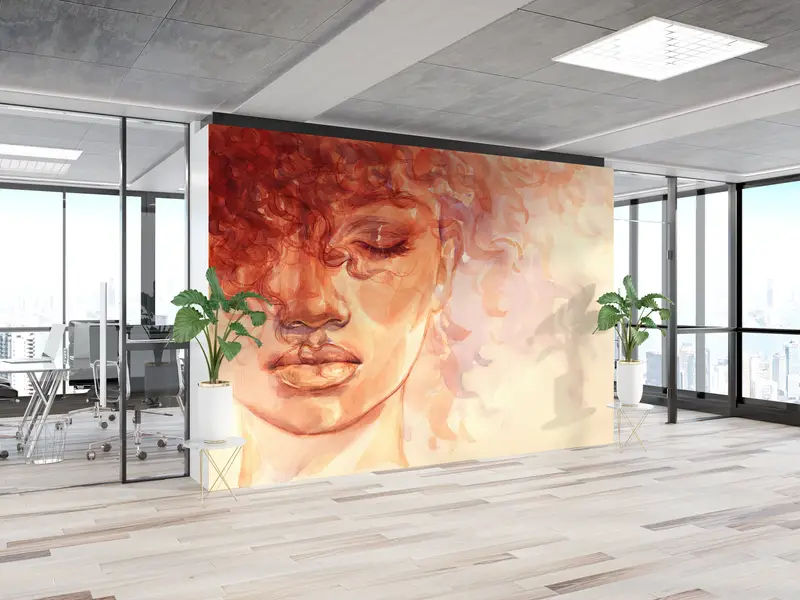 Curly Haired Girl Painting, Woman Wall Art, Girl Wall Art, Abstract Mural, Abstract Girl Wall Painting, Modern Wall Painting, - 2