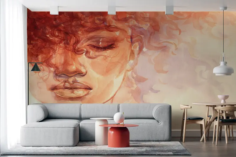 Curly Haired Girl Painting, Woman Wall Art, Girl Wall Art, Abstract Mural, Abstract Girl Wall Painting, Modern Wall Painting, - 5