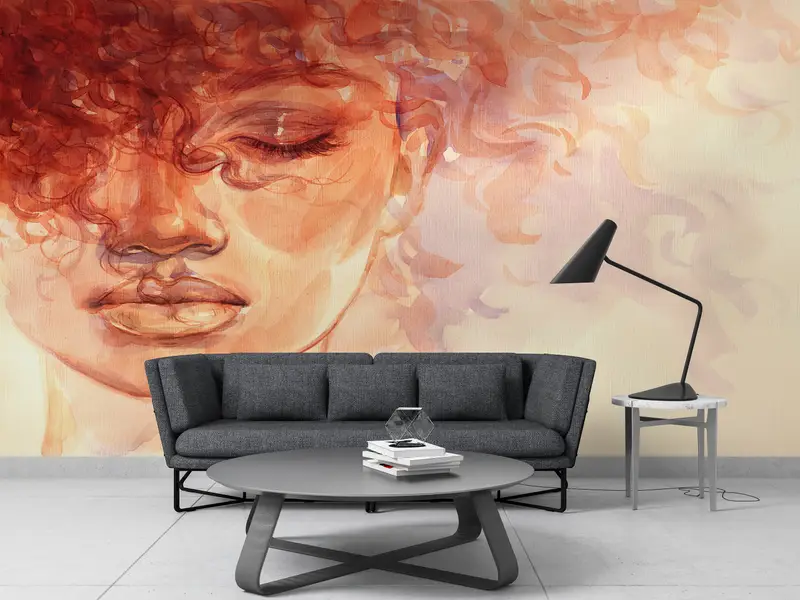 Curly Haired Girl Painting, Woman Wall Art, Girl Wall Art, Abstract Mural, Abstract Girl Wall Painting, Modern Wall Painting, - 6