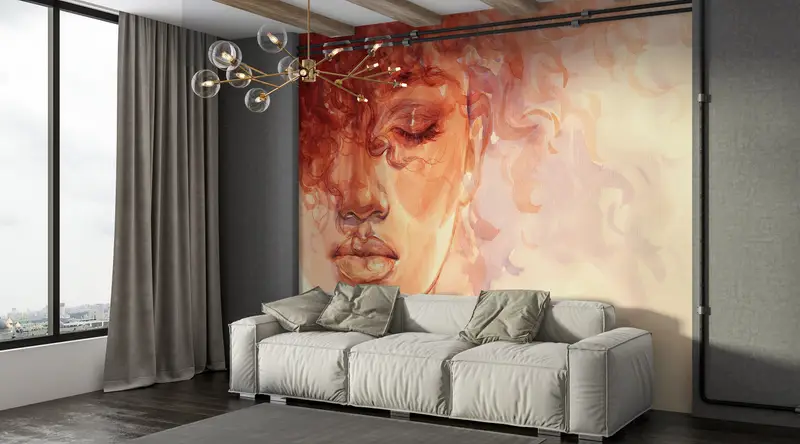 Curly Haired Girl Painting, Woman Wall Art, Girl Wall Art, Abstract Mural, Abstract Girl Wall Painting, Modern Wall Painting, - 7