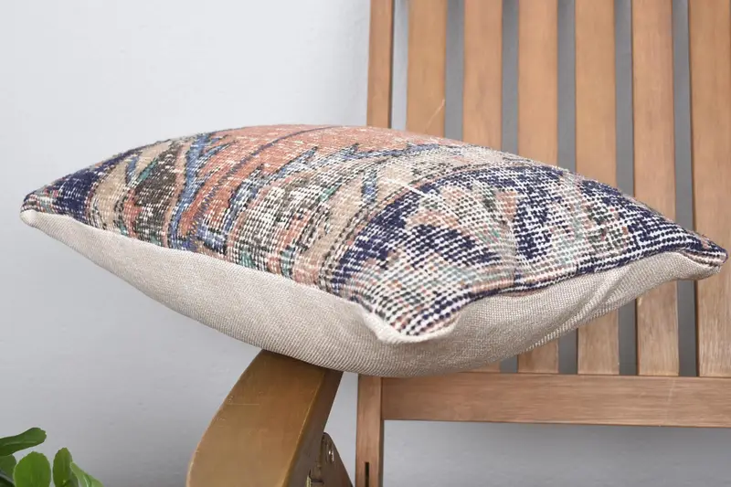 Pillow Sham, Throw Kilim Pillow, Handmade Rug Seat Cushion Case, Antique Pillows, 12x20 Blue Pillow Case, Boho Pillow Sham Cover - 6
